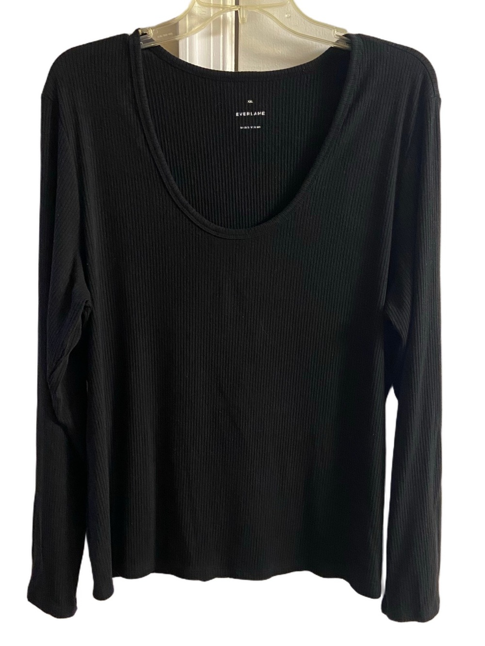 Everlane Women's Black Ribbed Scoop Neck Long Sleeve Top Casual Everyday XXL